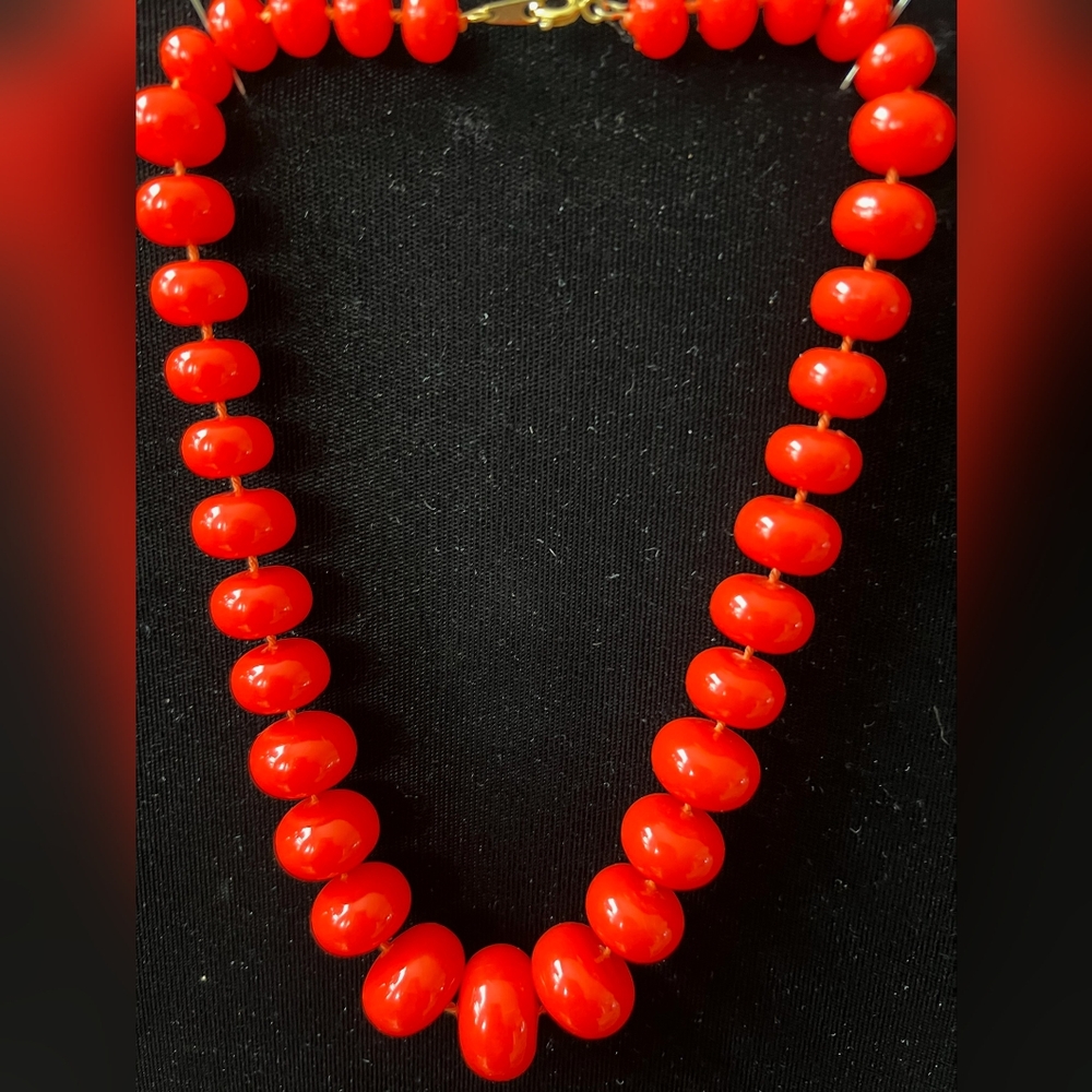 Vintage Vibrant Red Beaded Necklace And Earrings